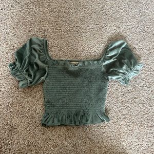 Sage/Pistachio Velvet Fabric Off The Shoulders Top
